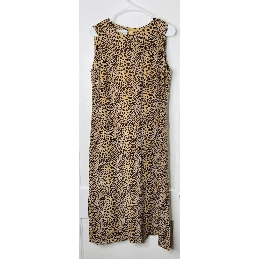 VTG Maggy London Midi Dress 90s Floral Black Buttons Shirt Sleeve Tie Waist 10